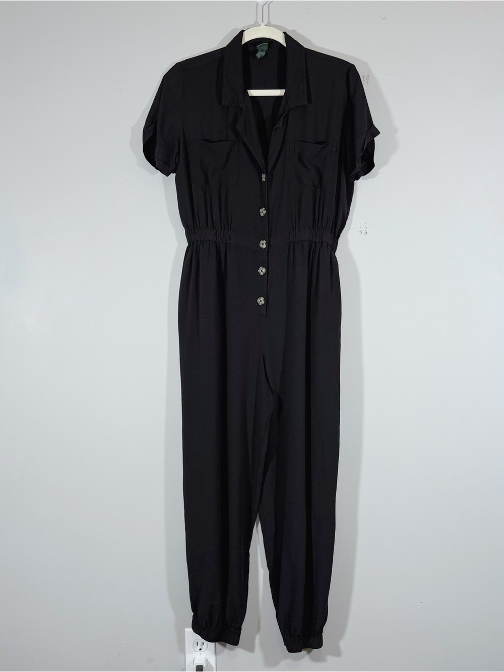 Wild Fable Utility Jumpsuit Short Sleeve Button Romper Black Medium Soft Joggers